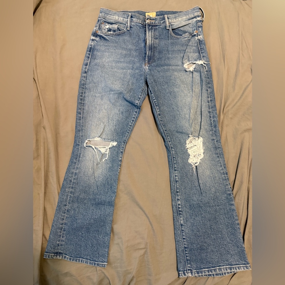 MOTHER The Insider Ankle - Doom and Bloom Distressed Jeans. Sz 31